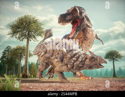 Dinosaurier in der Natur. Dies ist eine 3D-Render-Abbildung Stockfoto