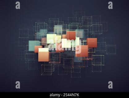 Blockchain-Technologiekonzept. Trainingskonzept künstliche Intelligenz. Dies ist eine 3D-Darstellung. Stockfoto
