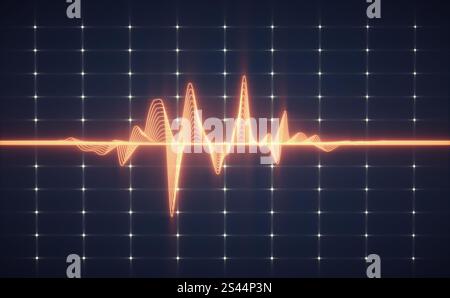 Oszilloskopdiagramm auf blauem Hintergrund. Häufigkeit und Gesundheitskonzept. Dies ist eine 3D-Darstellung. Stockfoto