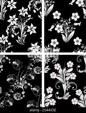Set von nahtlosen Vektor floral Hintergründen. Einfach die nahtlose Muster nur ziehen Sie einen der vier Gruppe in Farbfelder Bar und verwenden Sie es für jede Kontur füllen. Stock Vektor