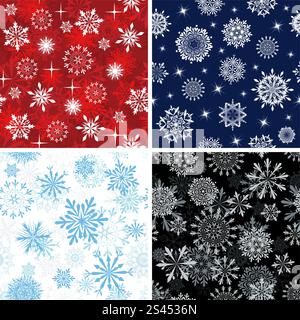 Nahtlose Schneeflocken Hintergründe festgelegt für Winter und Weihnachten Thema Stock Vektor