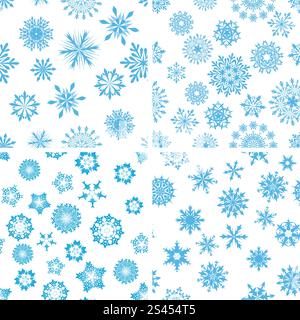 Nahtlose Schneeflocken Hintergründe festgelegt für Winter und Weihnachten Thema Stock Vektor