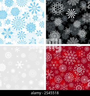 Nahtlose Schneeflocken Hintergründe festgelegt für Winter und Weihnachten Thema Stock Vektor
