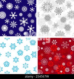 Nahtlose Schneeflocken Hintergründe festgelegt für Winter und Weihnachten Thema Stock Vektor