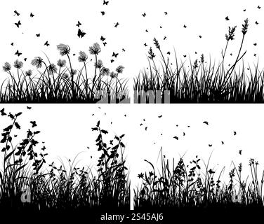 Set von vier Vektor Rasen Silhouetten Hintergründe Stock Vektor