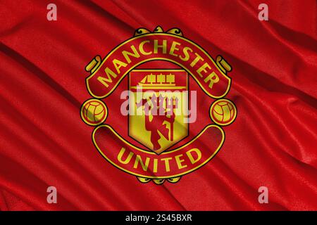 Pringsewu, lampung 11. januar 2025; Nahaufnahme des Fußballvereins Manchester United, eines der englischen Fußballvereine Stockfoto