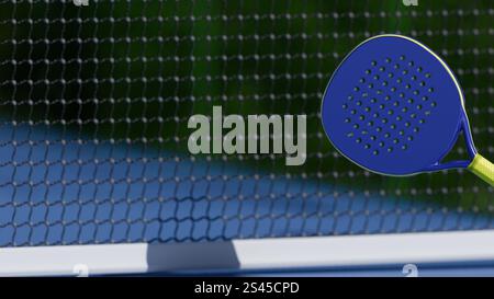 Blauer Paddelschläger auf dem Hintergrund des Sports net.3d-Renderings Stockfoto