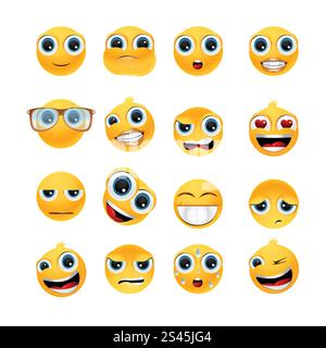 Sammlung glänzender Emoticons isoliert auf weißem Hintergrund Stock Vektor
