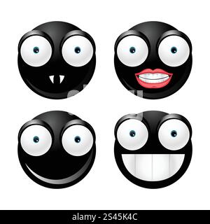 Abbildung von hochglänzenden schwarzen Emoticons, isoliert auf weißem Hintergrund Stock Vektor