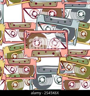 Illustration des nahtlosen Musters mit Vintage-Audiokassette Stock Vektor