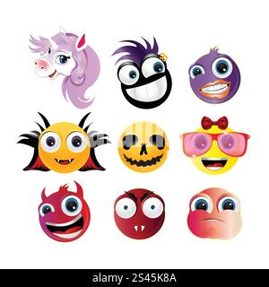 Sammlung glänzender Emoticons isoliert auf weißem Hintergrund Stock Vektor