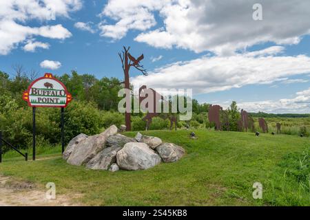 Das Eingangsschild zum Buffalo Point Resort im Südosten von Manitoba, Kanada. Stockfoto