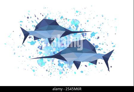 Illustration von Origami-Schwert Fisch auf abstraktem Hintergrund Stock Vektor