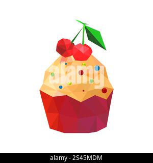 Illustration eines Origami-Cupcake mit Kirschen isoliert auf weißem Hintergrund Stock Vektor