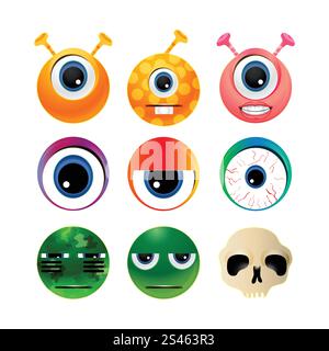 Sammlung glänzender Emoticons isoliert auf weißem Hintergrund Stock Vektor