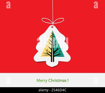 Illustration eines einfachen Designs mit abstrakter Tannenkarte auf rotem Hintergrund Stock Vektor