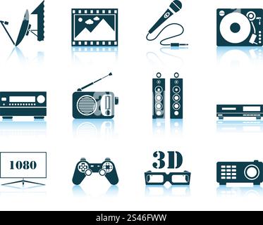 Reihe von Multimedia-Symbol. 10 EPS-Vektor-Illustration ohne Transparenz. Stock Vektor