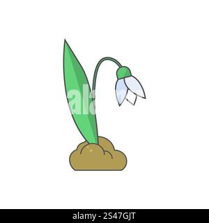 Modernes flaches Design mit schlichtem Schneeglöckchen auf weißem Hintergrund Stock Vektor