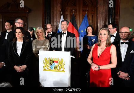 München, Deutschland. Januar 2025. Der bayerische Ministerpräsident Markus Söder (CSU, Zentrum) spricht bei seinem Neujahrsempfang in der Münchner Residenz. Quelle: Felix Hörhager/dpa/Alamy Live News Stockfoto