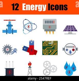 Flaches Design Energie Symbolsatz in Ui-Farben. Vektor-Illustration. Stock Vektor
