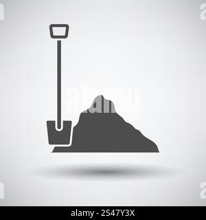 Bau-Schaufel und Sand Symbol auf grauem Hintergrund mit runden Schatten. Vektor-Illustration. Stock Vektor
