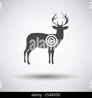 Hirsch-Silhouette mit Zielsymbol auf grauem Hintergrund mit runden Schatten. Vektor-Illustration. Stock Vektor