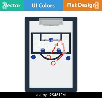 Flache Design-Ikone des Fußballtrainer-Tablets mit Spielplan in ui-Farben. Vektorabbildung... Symbol des Tablets mit Spielplan Stock Vektor