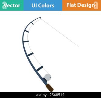 Flaches Design mit geschwungenem Angelgerät. Flaches Design mit geschwungenem Angelgerät in ui-Farben. Vektorabbildung. Stock Vektor