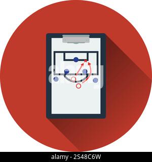 Ikone des Fußball-Trainer-Tablet mit Spielplan. Flache Farbgestaltung. Vektor-Illustration. Stock Vektor
