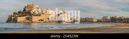 Peniscola Stadtansicht Panorama, Valencianische Gemeinschaft, Spanien Stockfoto