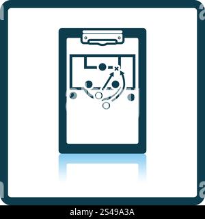 Ikone des Fußball-Trainer-Tablet mit Spielplan. Schatten-Reflexion-Design. Vektor-Illustration. Stock Vektor