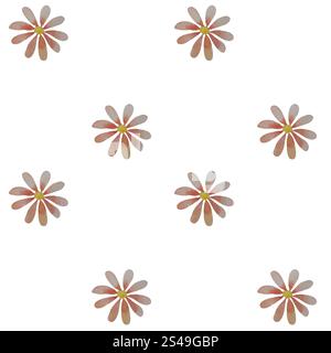 Minimalistisches Aquarellmuster mit zarten pfirsichfarbenen Gänseblümchen auf weißem Hintergrund. Perfekt für einfache und elegante Designs Stockfoto