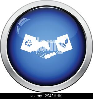 Ökologische Händeschütteln Symbol. Glänzende Knopf-Design. Vektor-Illustration. Stock Vektor