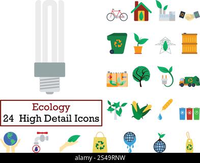 Set von 24 Ökologie Icons. Flache Farbgestaltung. Vektor-Illustration. Stock Vektor