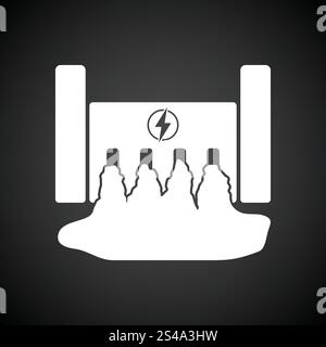 Wasserkraftwerk-Symbol. Schwarzer Hintergrund mit weißen. Vektor-Illustration. Stock Vektor