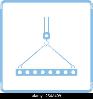 Symbol der Platte am Kranhaken gehängt durch Anschlagseile. Blauer Rahmen-Design. Vektor-Illustration. Stock Vektor