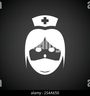 Krankenschwester-Kopf-Symbol. Schwarzer Hintergrund mit weißen. Vektor-Illustration. Stock Vektor