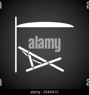 Meer Strand Liege mit Schirmsymbol. Schwarzer Hintergrund mit weißen. Vektor-Illustration. Stock Vektor