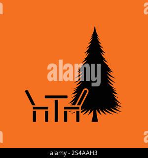 Park Platz und Kiefer Baumsymbol. Orangefarbenen Hintergrund mit schwarz. Vektor-Illustration. Stock Vektor