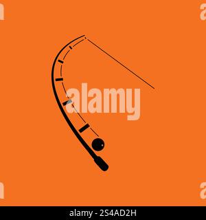 Ikone des gebogenen Angelgerät. Orangefarbenen Hintergrund mit schwarz. Vektor-Illustration. Stock Vektor