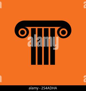 Antike Spalte Symbol. Orangefarbenen Hintergrund mit schwarz. Vektor-Illustration. Stock Vektor