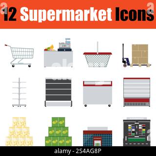 Flache Bauform Supermarkt Symbolsatz in Ui-Farben. Vektor-Illustration. Stock Vektor