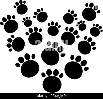 eart-Form aus Tierpfoten-Prints, die die Liebe zu Tieren symbolisieren. Perfektes Vektorformat für Tierliebhaber und kreative Projekte Stock Vektor