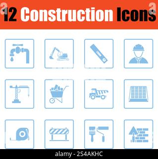 Bau-Icon-Set. Blauer Rahmen-Design. Vektor-Illustration. Stock Vektor