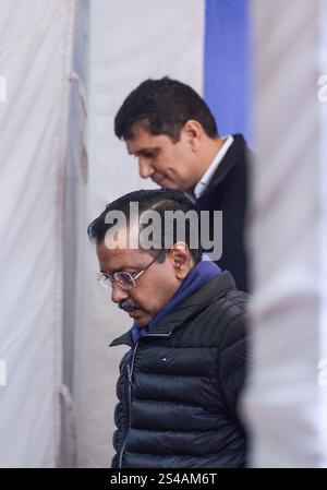 Neu-Delhi, Indien. Januar 2025. NEW DELHI, INDIEN - 10. JANUAR: AAM Aadmi Party (AAP) Nationalkonveneur Arvind Kejriwal während einer Pressekonferenz vor den Parlamentswahlen am 10. Januar 2025 in Neu Delhi, Indien. (Foto: Raj K Raj/Hindustan Times/SIPA USA) Credit: SIPA USA/Alamy Live News Stockfoto