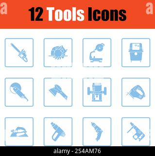 Satz von Werkzeugsymbolen. Satz von Werkzeugsymbolen. Blaues Rahmendesign. Vektorabbildung. Stock Vektor