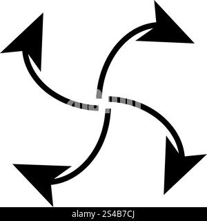 Vier Pfeile in Schleife von der Mitte schwarzes Symbol. Stock Vektor