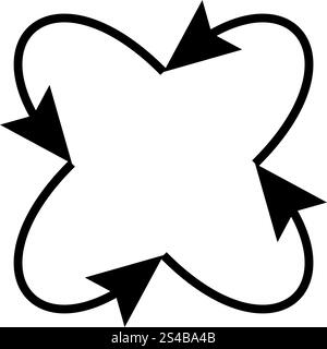 Vier Pfeile in Schleife in und aus der Mitte schwarzes Symbol. Stock Vektor