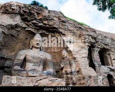Atemberaubender riesiger Buddha in Yungang Grotten, alter buddhistischer Tempel in Datong, Provinz Shanxi, China Stockfoto