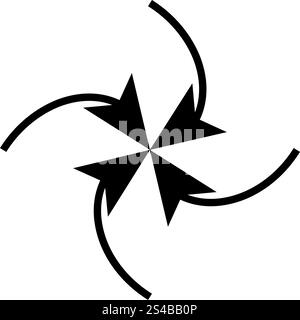 Vier Pfeile in Schleife in der Mitte schwarzes Symbol. Stock Vektor